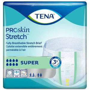 TENA ProSkin Stretch Super Briefs all sizes, packaging front
