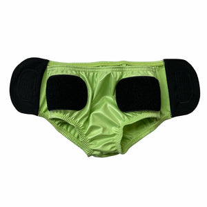 SOSecure Containment Swim Brief for Children Soft Lime Green tabs unfastened