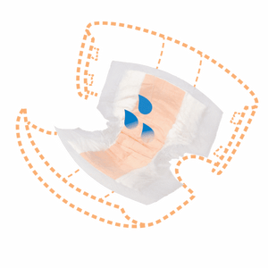 Tranquility TopLiner Booster Contour Pad for light fecal incontinence or accidental bowel leakage - product drawing showing contour pad inside an adult diaper