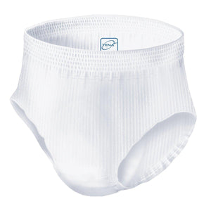 TENA Women Super Plus Underwear for Women for moderate to heavy bladder leak protection - disposable protective underwear product illustration front, in S/M, Large, XL