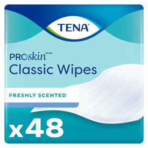 TENA ProSkin Washcloths: Classic Premoistened Wipes 7.9" x 12.5” or 20 x 31.7 cm - Freshly scented; 48 wipes per pack, 12 packs or 576 wipes per case