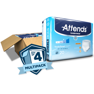 Attends Advanced disposable protective Underwear for bladder and bowel incontinence sold by the case - 4 bags of 4 in Youth Small