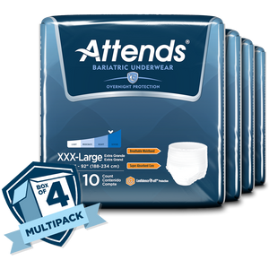 Attends Bariatric Protective Underwear for bladder or bowel incontinence leaks in XXXL (3XL) 4 bags per case