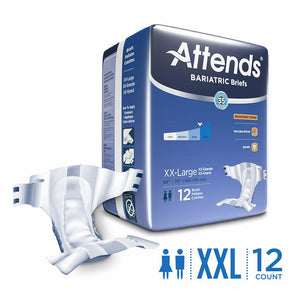 Attends Bariatric Briefs 2XL to protect against heavy to severe bladder or bowel leaks 12 per bag; 4 bags per case