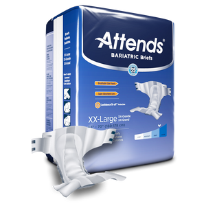 Attends Bariatric Briefs 2XL to protect against heavy to severe bladder or bowel leaks with product illustration