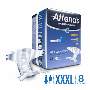 Attends Bariatric Briefs 3XL to protect against heavy to severe bladder or bowel leaks 8 per bag, 4 bags per case