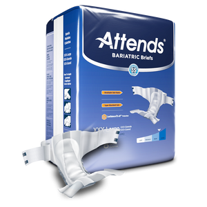 Attends Bariatric Briefs 3XL to protect against heavy to severe bladder or bowel leaks with product illustration