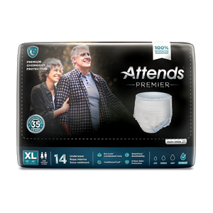 Attends Premier Overnight Protection Disposable Incontinence Underwear in Extra Large, front packaging