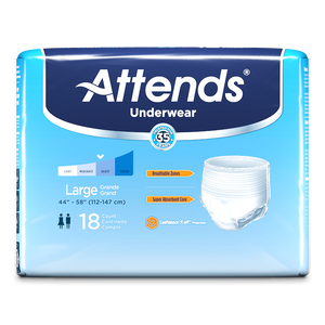 Attends Underwear Extra Absorbency for daytime light bladder leak incontinence - disposable underwear in Large