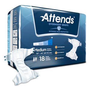  Attends Overnight Briefs adult diapers for incontinence packaging with product in Medium