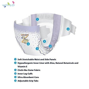 Cutie Baby Diaper From Newborn to size 6 Diaper for boys and girls, product illustration and features