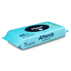 Attends Washcloths Unscented for easier skin care for bladder and bowel incontinence clean up, side of 48 pack view of product